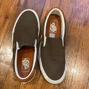 Vans. Olive green with brown accents